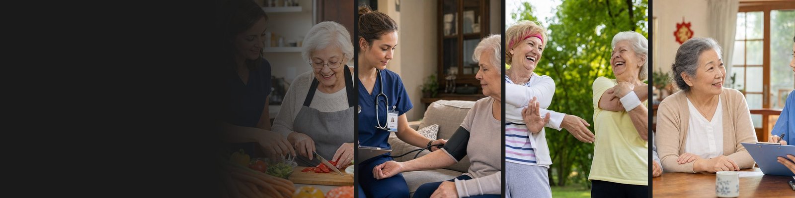 Caregivers supporting seniors at home