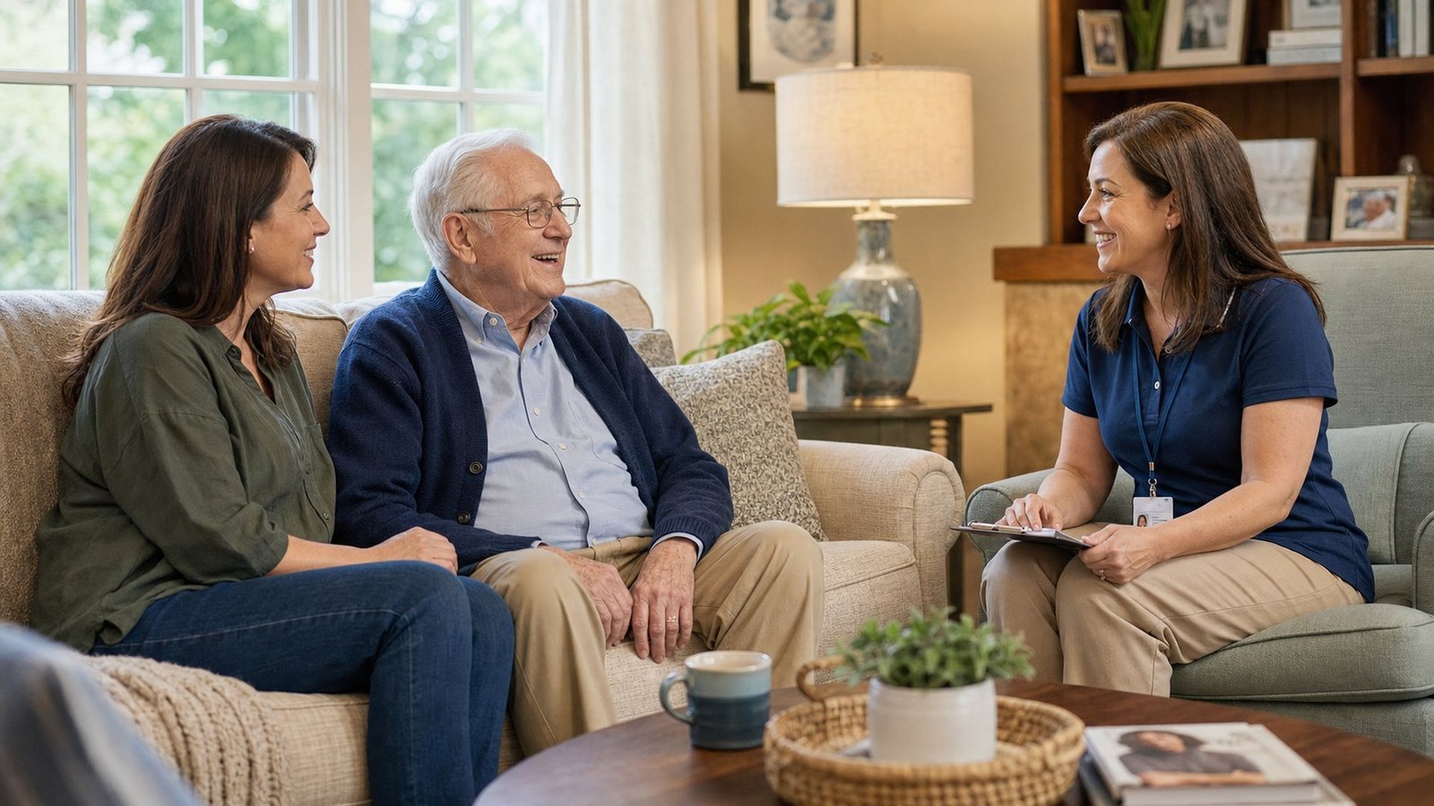Family consulting with a home care specialist