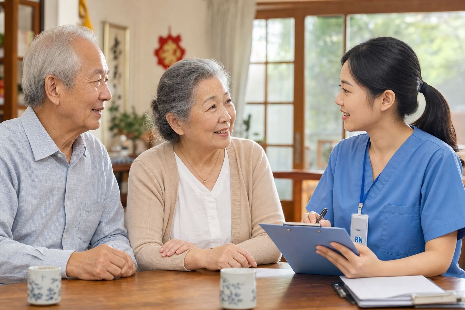 Nurse consulting with an elderly couple