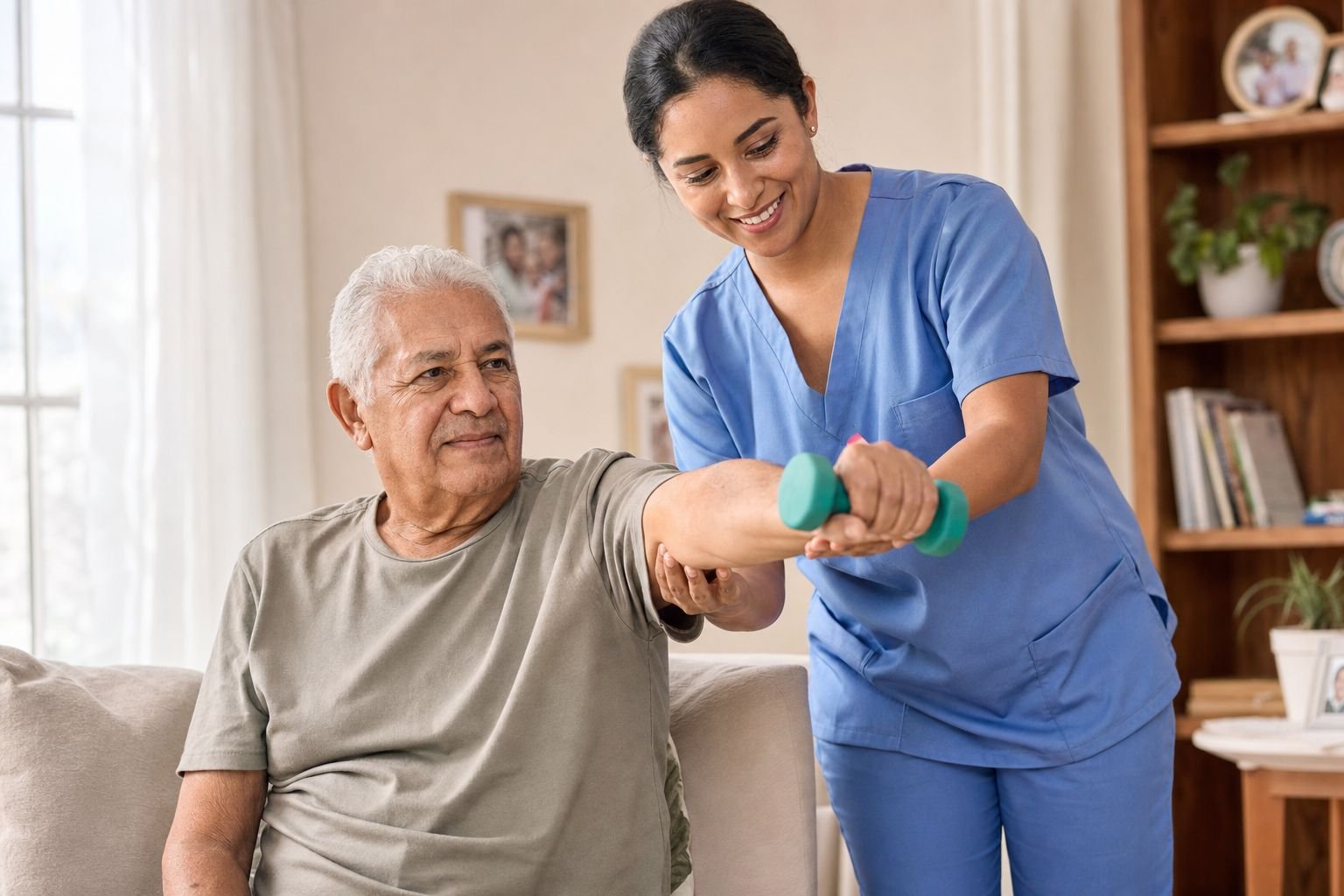 Caregiver working with a senior client